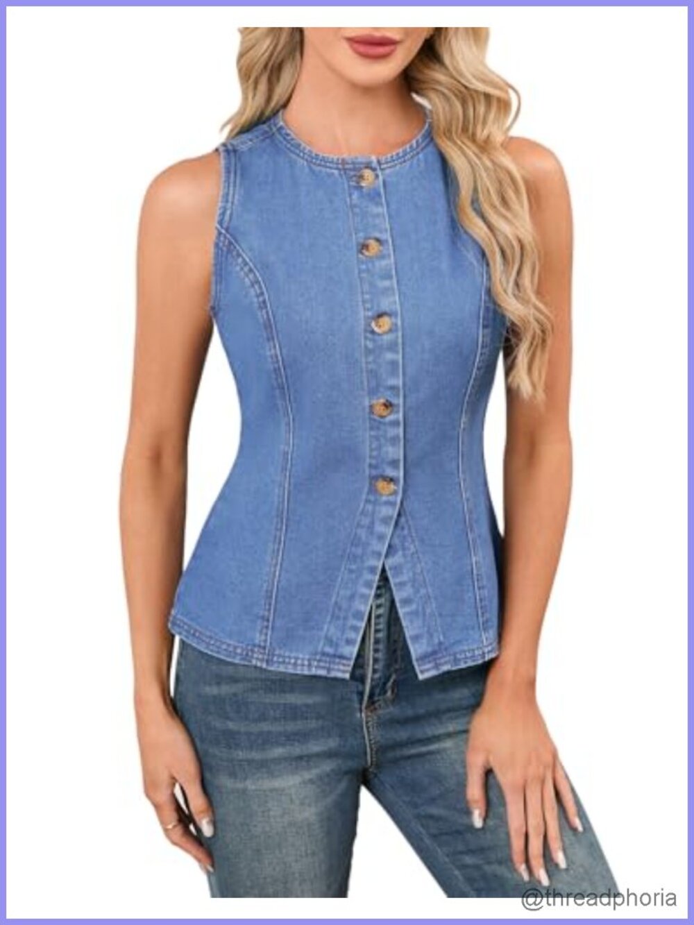 Women's Denim Vest Button Front Casual Sleeveless Jean Waistcoat with Back Tie